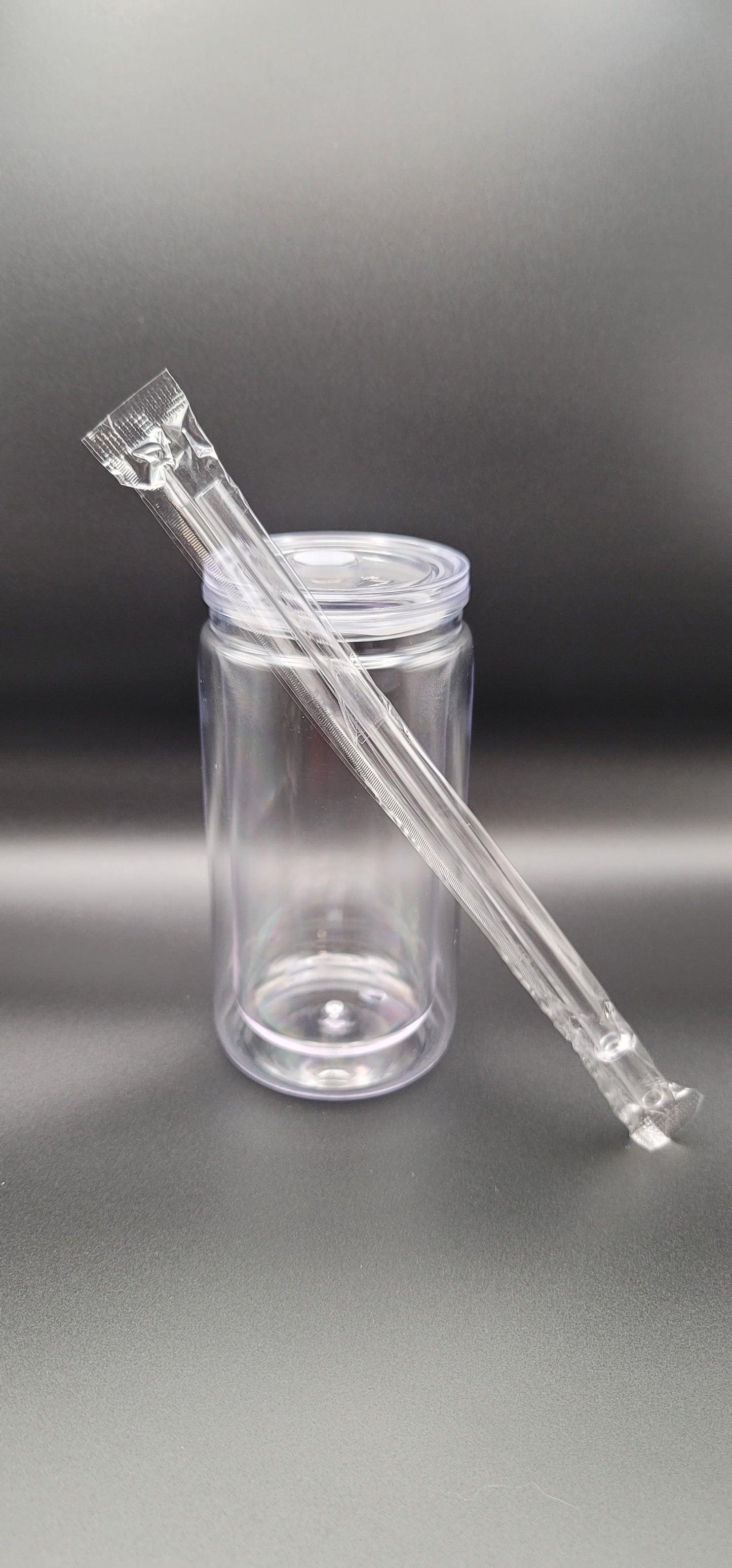 16oz Clear Acrylic Snow Globe Tumbler with Straw & Lid