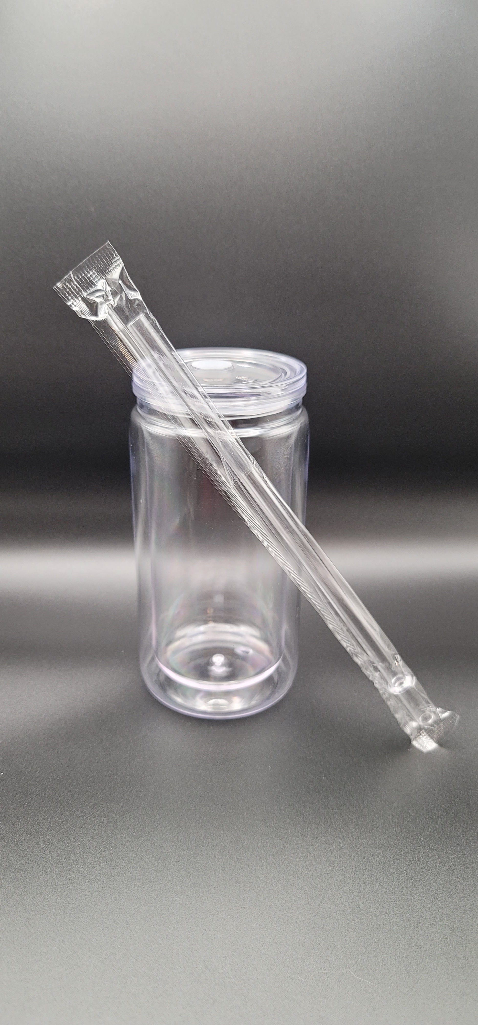 16oz Clear Acrylic Snow Globe Tumbler with Straw & Lid