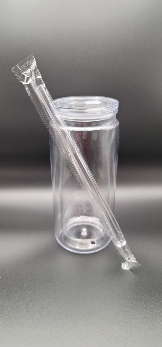 20oz Clear Acrylic Snow Globe Tumbler with Straw & Lid