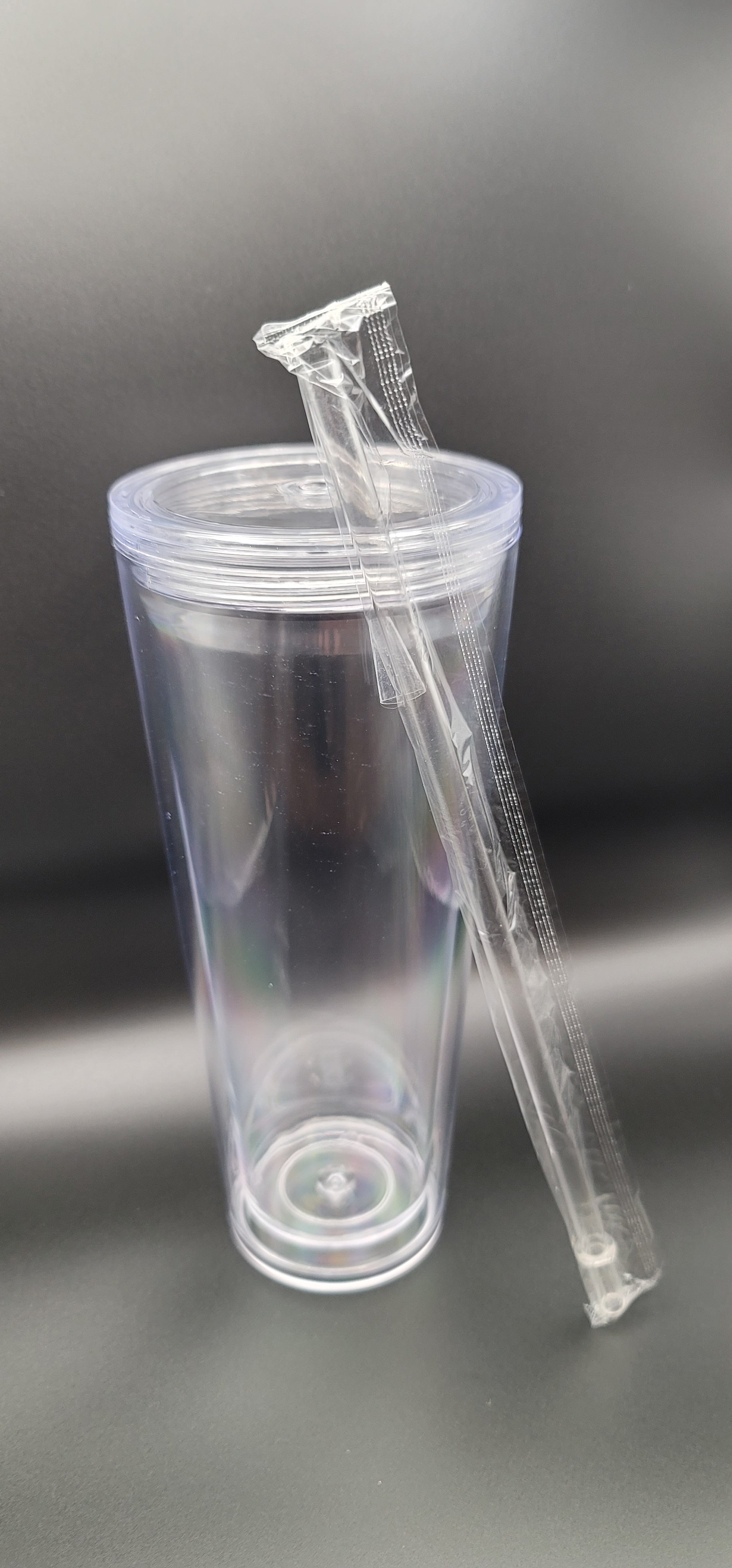 24oz Clear Acrylic Snow Globe Tumbler with Straw & Lid